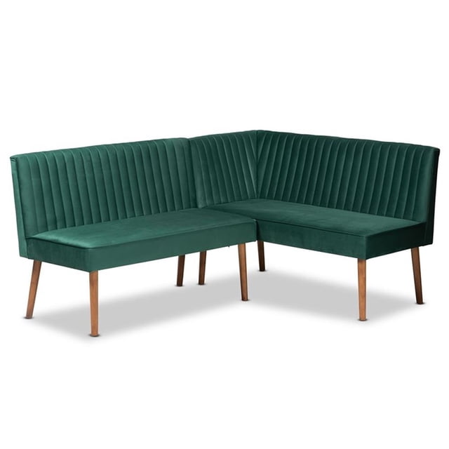 Bowery Hill Ensemble de Coin-Repas 2 Pcs en Velours Vert et Bois Brun