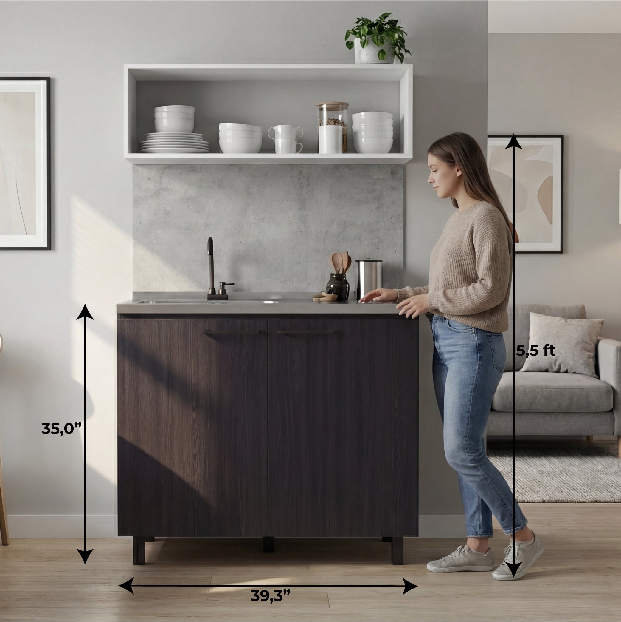 TUHOME Napoles Utility Sink Complete with Faucet Included, Freestanding Base with Legs