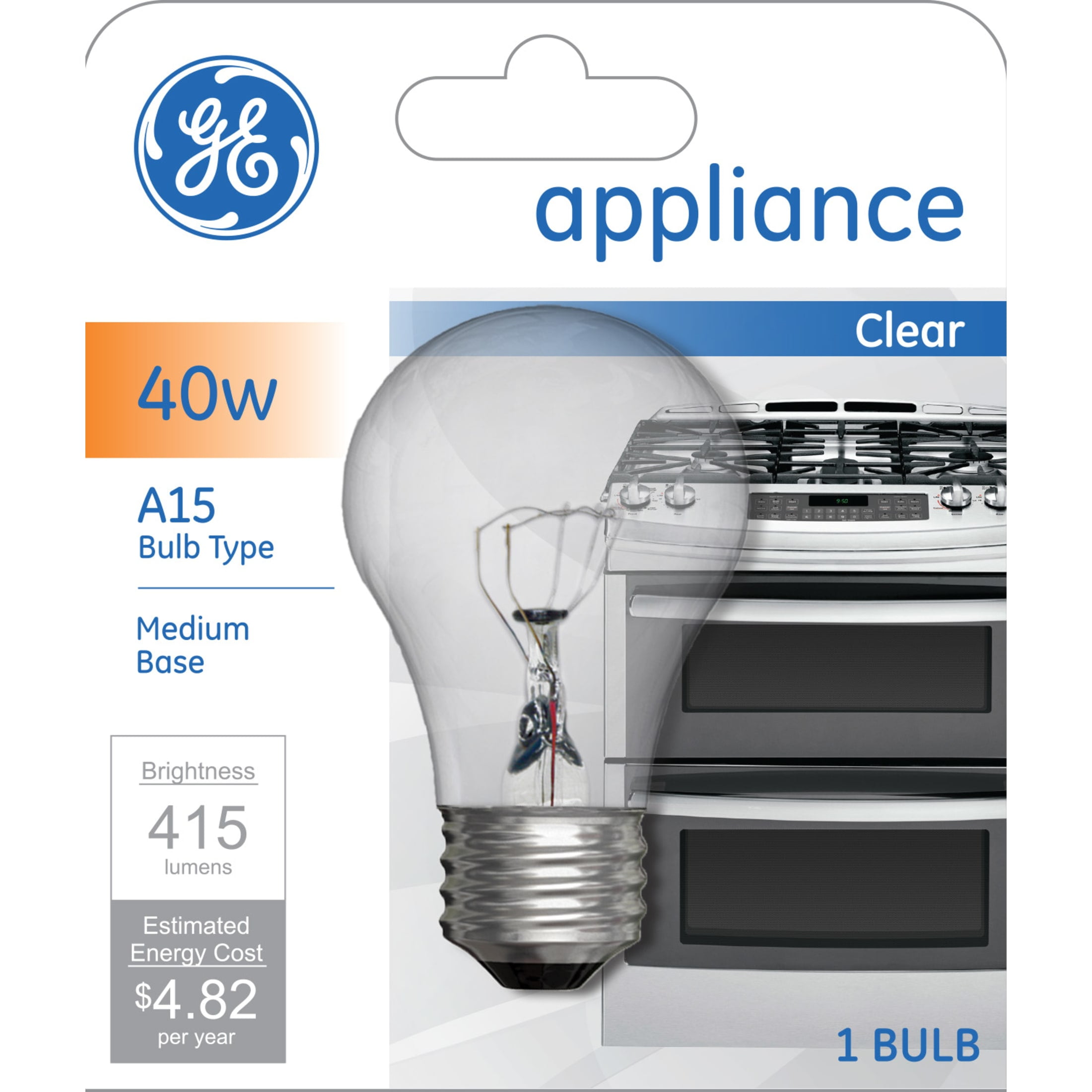 (4 pack) GE Incandescent Light Bulb, 40 Watt, Soft White, A15 Appliance Bulb, Medium Base, Clear Finish