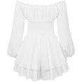 thumbnail image 2 of Women Puff Sleeve Ruffle Romper Dress Off Shoulder Long Sleeve Flowy Layered Fairy Pirate Short Jumpsuit Playsuits, 2 of 8