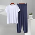 thumbnail image 2 of BaoFuBaoMei Mens Pajamas Set Big and Tall 2 Piece Crew Neck Lounge Sets Short Sleeve Top Joggers Sleepwear Sets Comfy Soft Loungewear with Pockets, 2 of 5