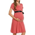 thumbnail image 3 of Bearsland Women’s Maternity Midi Dress Short Sleeve Casual Beach Pregnancy Dresses with Belt, 3 of 5