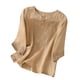 thumbnail image 1 of Tops de Lino para Mujeres Lino de Imitación Bordado Casual de Mediana Longitud con Cuello en V Manga Superior 3/4 para el Hogar Y el Uso Diario, 1 of 5