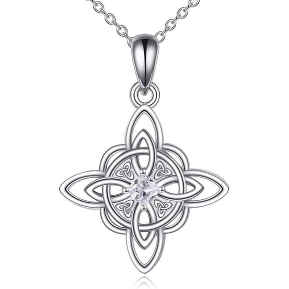 Witch Knot Birthstone Necklaces Celtic Triquetra Knot 925 Sterling Silver Pendant Necklace for Women