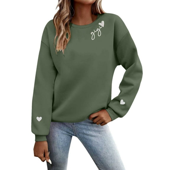 Luwomo Womens Sweatshirts Embroidery Grandma-Nana-Mimi-Gigi-Granny With Heart Sweatshirts,Grandma Gift Mothers Day,Army Green,L