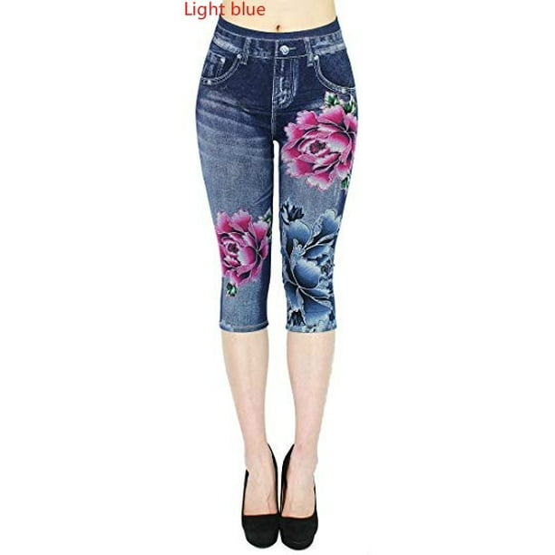 Women Printing Jeggings Capri Leggings Slim 3/4 Skinny Pants - Walmart.com