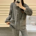 thumbnail image 7 of SUYIDA Winter Pajamas for Women Set,Winter Flannel Pajama Set Elegant Jacquard Long Sleeve Thermal Sleepwear Comfortable Loungewear Two Piece Outfit For Cold Nights - Navy, 7 of 7