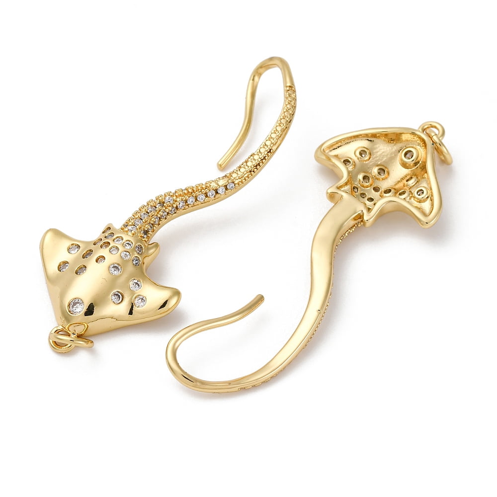Rack Plating Brass Micro Pave Clear Cubic Zirconia Big Pendants with Jump Ring Stingray Real 18K Gold Plated 50.5x18mm Jump Ring: 4.8x0.5mm