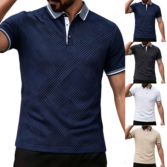 Men's Solid Color Knit Casual Shirt Tops, Short Sleeve Lapel Breathable Cooling Quick Dry, Summer Beach Vacation Travel Gym Fitness Outfits, Modern Essential | JASKFLY,Black L