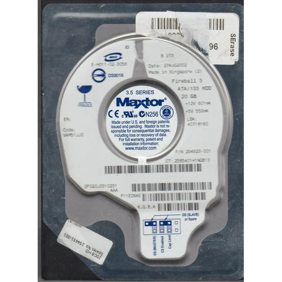 2F020J0, Code VAM51JJ0, KGBA, Maxtor 20GB IDE 3.5 Hard Drive