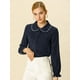 thumbnail image 3 of Blusa De Manga Larga Con Cuello Peter Pan Y Volantes Para Mujer Azul marino S, 3 of 6