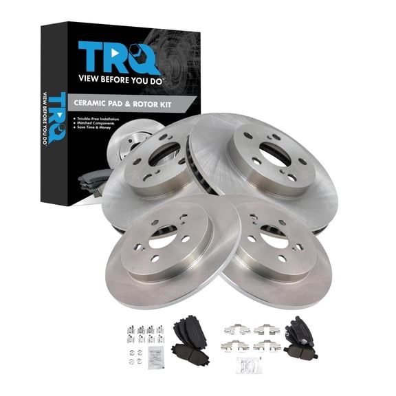 TRQ Front and Rear Brake Pad and Rotor Set Ceramic Fits 2011-2013 Lexus CT200h 2010-2013 Toyota Prius 2012-2013 Prius Plug-In