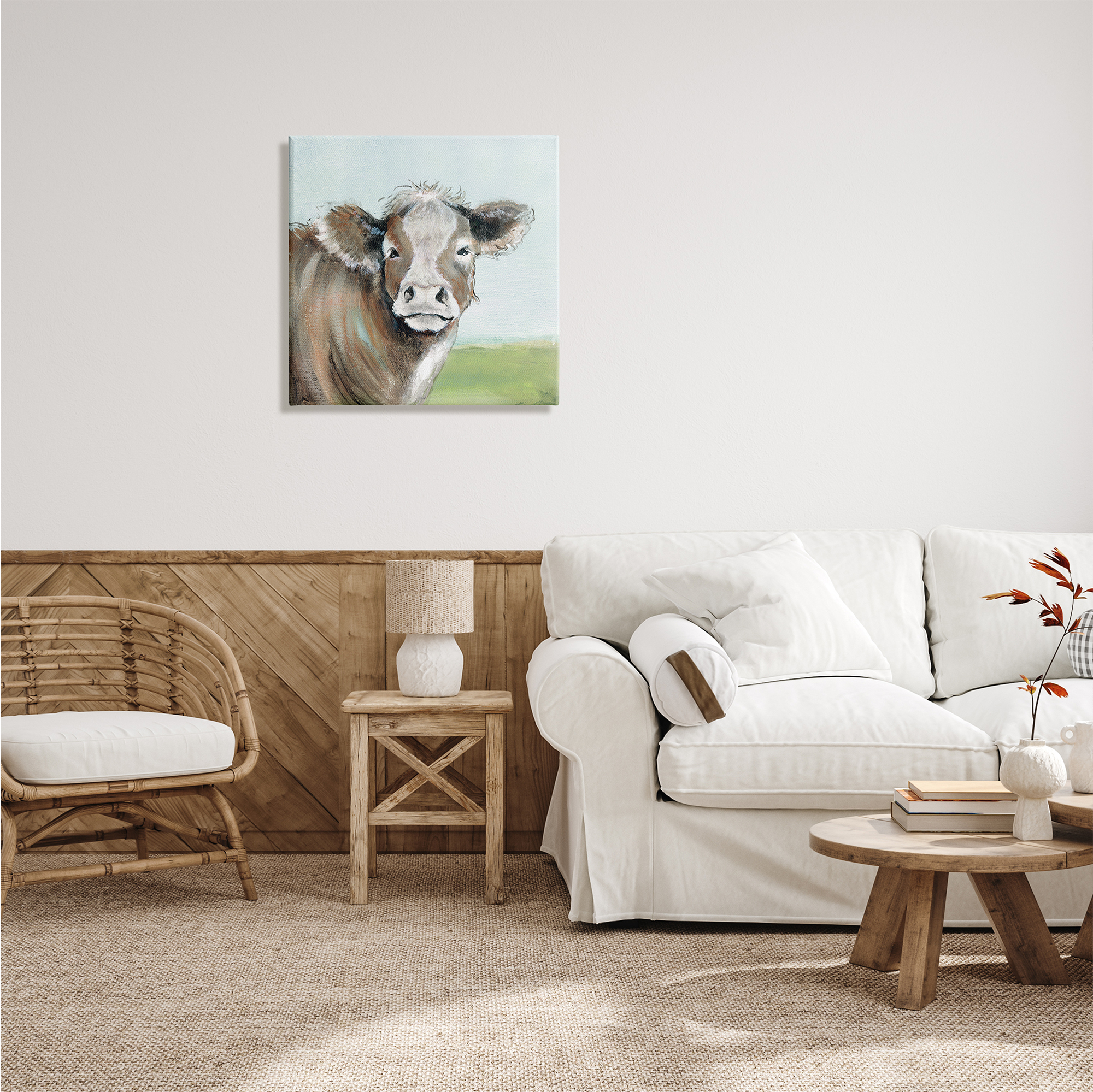 Stupell Industries Big Ear Farm Cattle Countryside Cow Fluffy Hair, 24 x 24, Design by Janet Tava