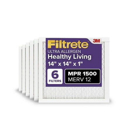 Filtrete 14x14x1 HVAC Furnace Air Filter, MPR 1500 MERV 12, Advanced Allergen Reduction, 6 Pack