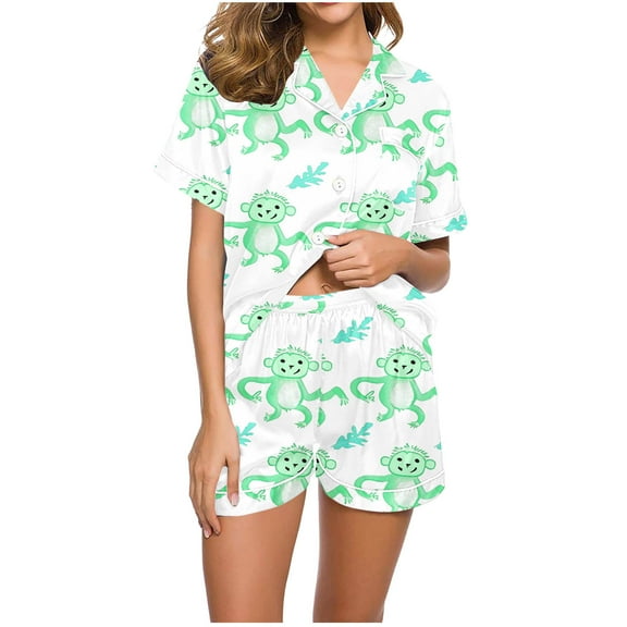Tnhcen 2 Piece Cotton Pajamas for Women's PJ Set Soft Knit Short Sleeve Button Down Summer Sleepwear Loungewear S-2XL