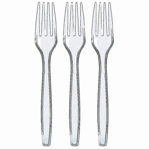 100 Pcs Clear Plastic Forks Strong Heavy Duty Reusable