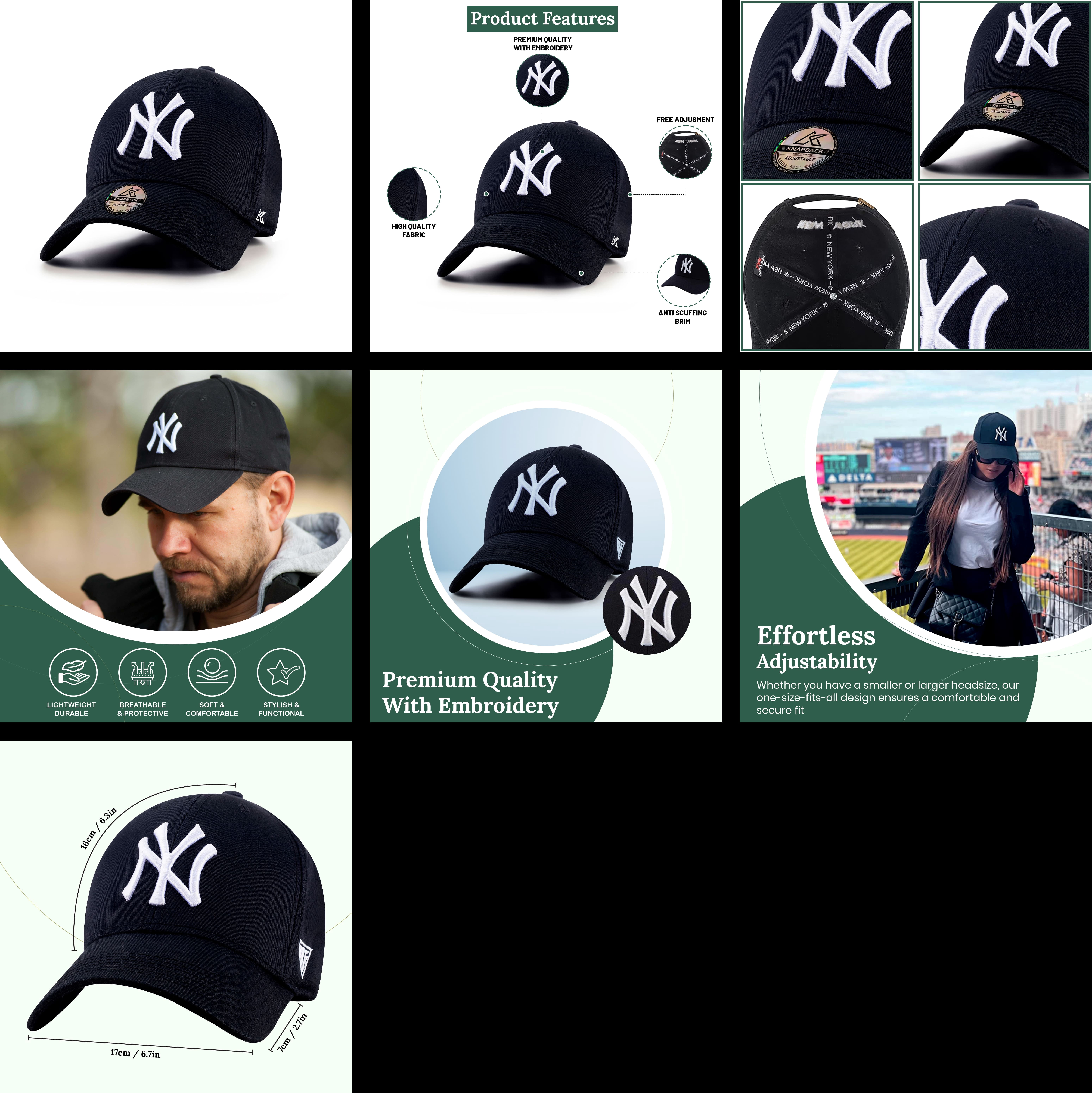 AhmedKazi Baseball Cap Adjustable Pure Cotton NY Embroidery