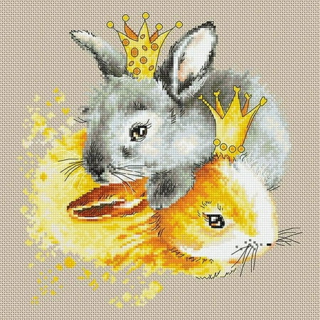 UPC: 4840746013294 | Counted Cross-Stitch Kit Bunnies B2299L Needlework Easy Small Animals Gray Yellow By Luca-S Canvas Cotton