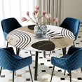 thumbnail image 5 of Elastic Fitted Round Tablecloth, Brown Boho Geometric Waterproof Stretch Table Cover for 36"-44" Tables, Country Retro Abstract Lines Leaves Washable Outdoor Tablecloths for Patio, Picnic, Camping, 5 of 9