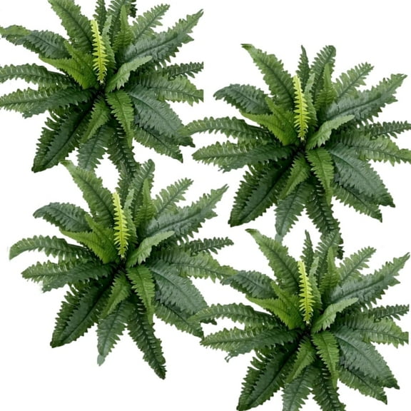 Artificial Ferns for Outdoors 4 Bundles, Large Fake Plants Greenery Artificial Boston Fern UV Resistant Faux Plant Shrubs for Indoor Home Potted Garden Porch Farmhouse Decor,Green