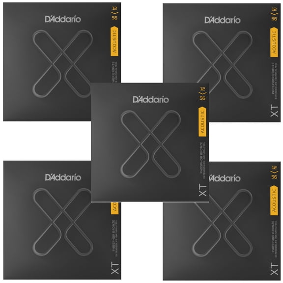 D'Addario Guitar Strings 5-Pack Extended Life Phosphor Bronze Light 12-56