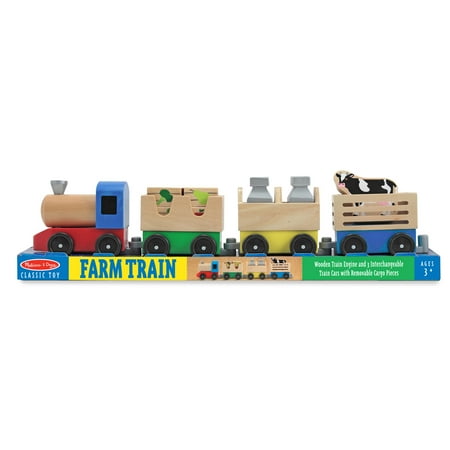 Melissa & Doug Wooden Farm Train Set - Classic Wooden Toy (3 linking cars)