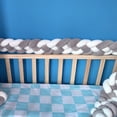 thumbnail image 2 of Protector suave para cuna de bebé con nudos tejidos a mano - 3 metros de largo en tonos gris y blanco, ideal para decoración y seguridad del pequeño, 2 of 6