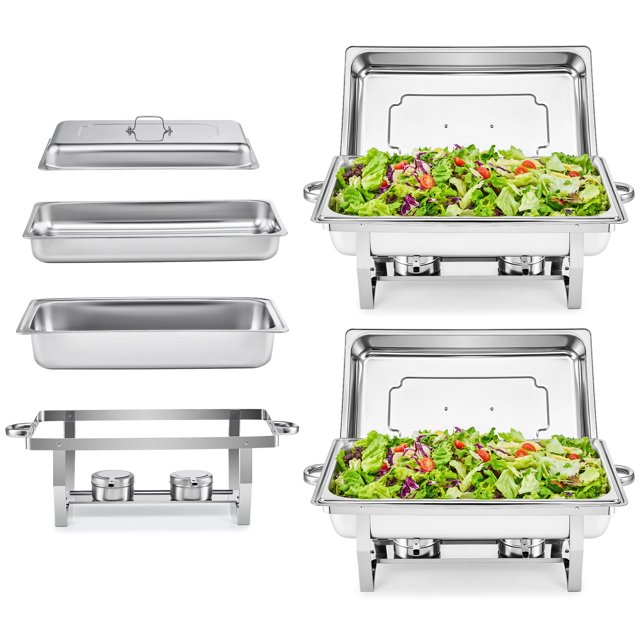 WILPREP 2pc Chafing Dish Buffet Set, Chafing Dishes for Buffet with 4 Full Size Food Pans, Chafing Dish Set with Foldable Frame, Food Grade Stainless Steel Food Warmers for Parties Buffets Banquets