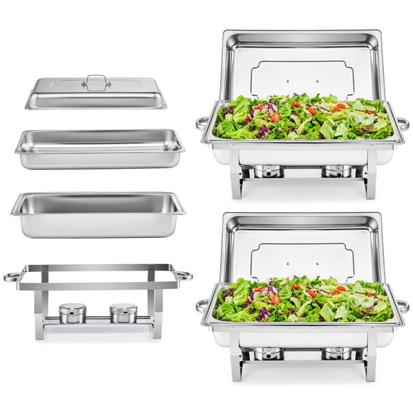 WILPREP 2pc Chafing Dish Buffet Set, Chafing Dishes for Buffet with 4 Full Size Food Pans, Chafing Dish Set with Foldable Frame, Food Grade Stainless Steel Food Warmers for Parties Buffets Banquets