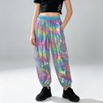thumbnail image 4 of Squevariel Cargo Pants for Boys and Girls Shiny Metallic Trousers Elastic High Waist Jogger Pants with Pockets 6Y-13Y, 4 of 6