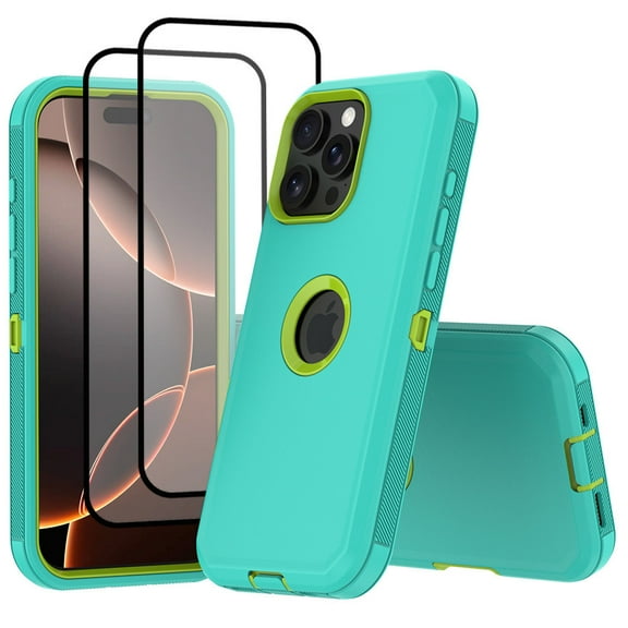 Hotpom for iPhone 14 Pro Max Case with 2 Pack Screen Protector Slim Shockproof Dust/ Drop Proof Protection Women Men universal Phone Cover, Green/ Yellow