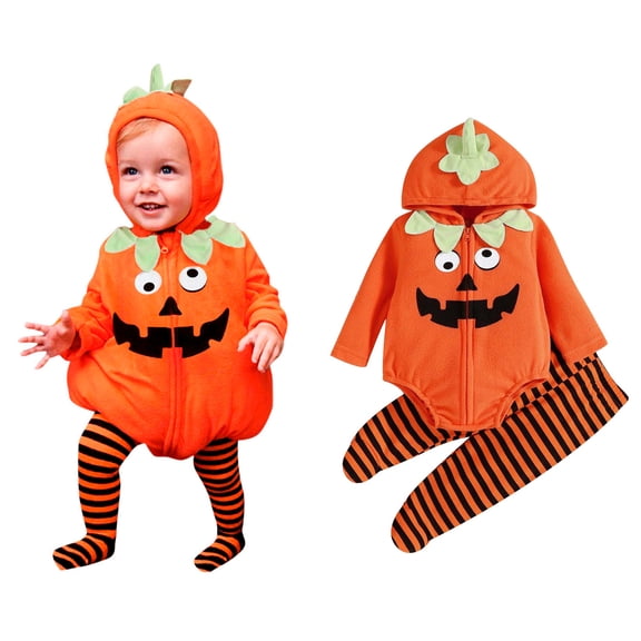 Toddler Toddler Pumpkin Pumpkin Jumpsuit Bodysuit with Hat Outfit Halloween for Boys Boys Halloween 12-18 Months