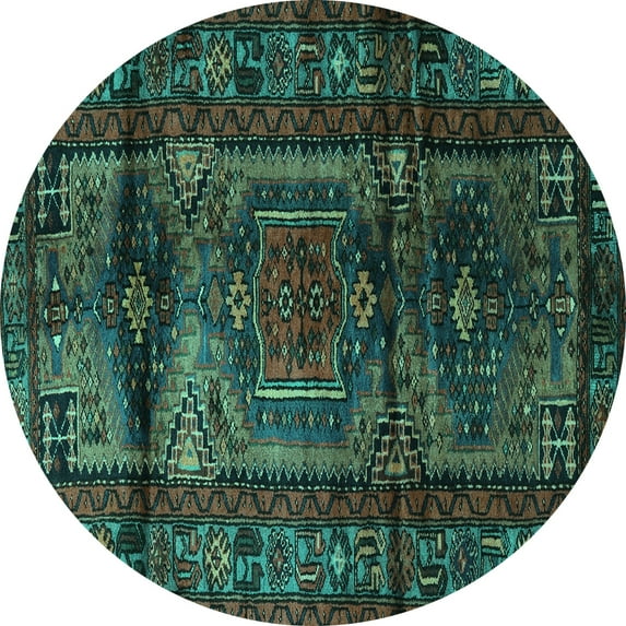 Ahgly Company Machine Washable Indoor Round Persian Turquoise Blue Traditional Area Rugs, 3' Round