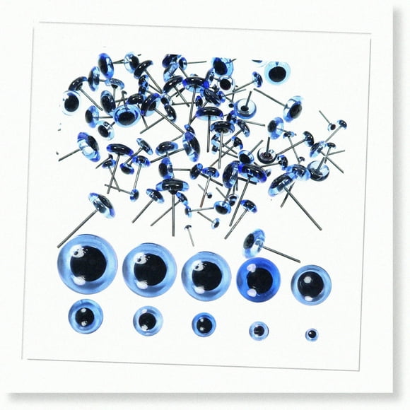 Assorted Blue Glass Needle Felting Kits - 100pcs, 3mm to 12mm Sizes for Bears, Dolls, Decoys, and Sewing