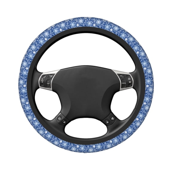 Uemuo whiet Snowflake blue background Printed Car Elastic Steering Wheel Cover - Universal Car Accessory for Diverse Cars Anti-Slip, and Comfortable- 15"