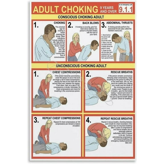 Choking First Aid Poster First Aid Teaching Guide Poster (3) Canvas Painting Wall Art Poster for Bedroom Living Room Decor