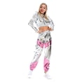 thumbnail image 2 of IBTOM CASTLE Women's Rave Outfit Shiny Crop Top Hoodie Casual Long Pants Hooded Workout Sweatshirt Dance Clubwear S Silver + Pink, 2 of 8