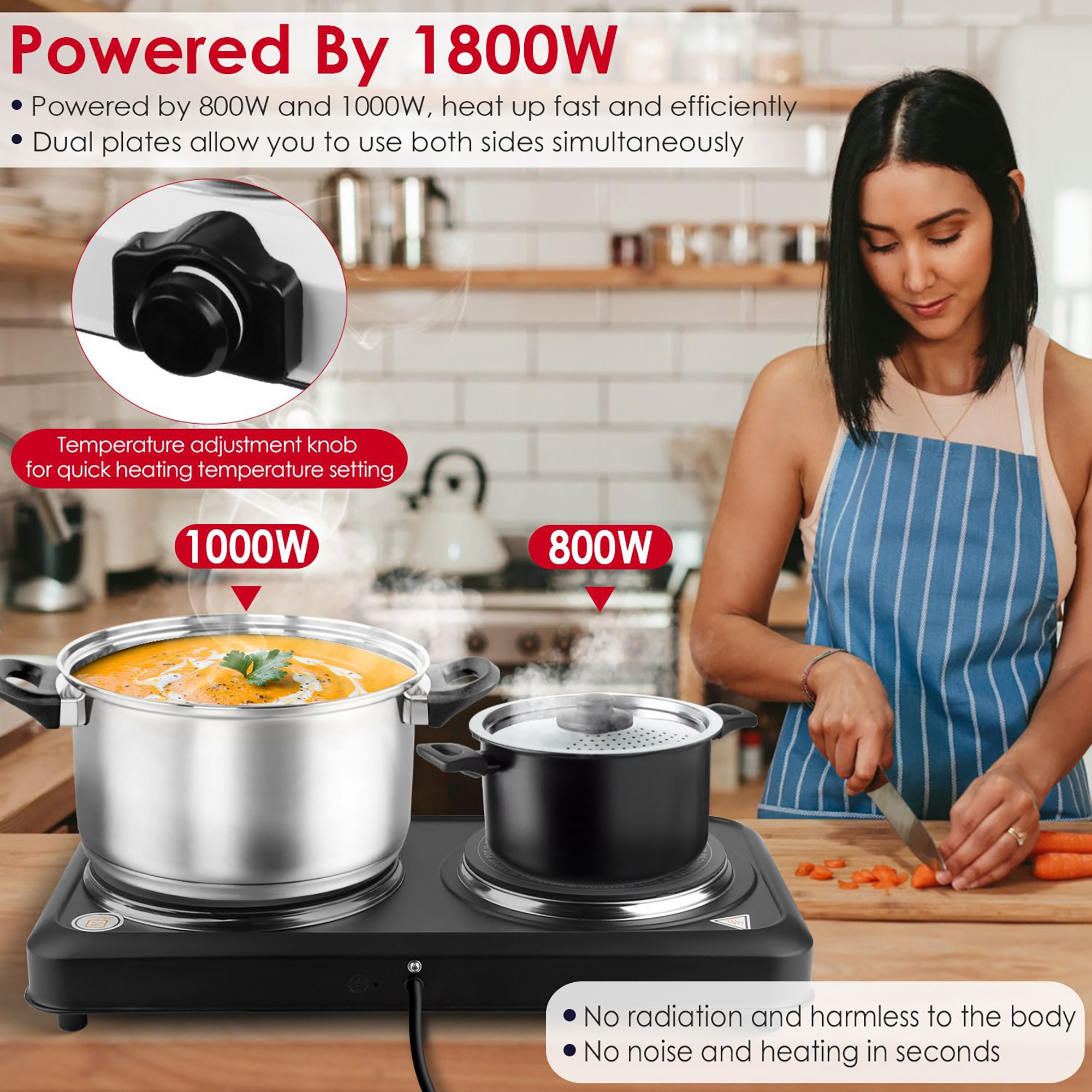Infrared Dual Burner Hot Plate – 1800W Portable Electric Cooktop - Black