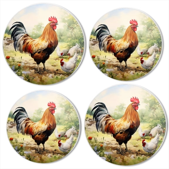 Bahomeck Gas Stove Burner Cover Set Of 4,Beautiful Rooster And Hens In The Meadow Metal Electric Stove Burner Covers,Protecting Gas Stoves,Kitchen Decor，8 Inch And 10 Inch