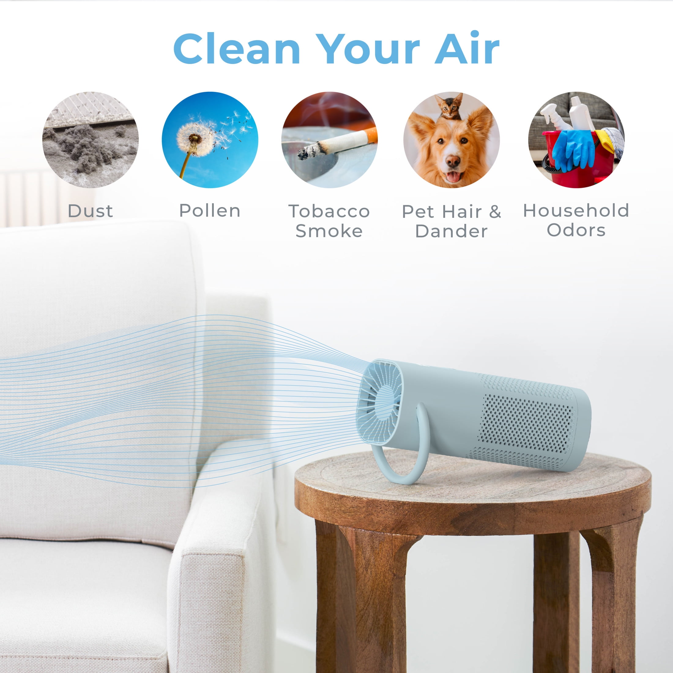 Pure Enrichment PureZone Mini Portable Air Purifier - True HEPA Filter Cleans Air, Helps Alleviate Allergies, Eliminates Smoke & More — Ideal for Traveling, Home, and Office Use (Starlight Blue)