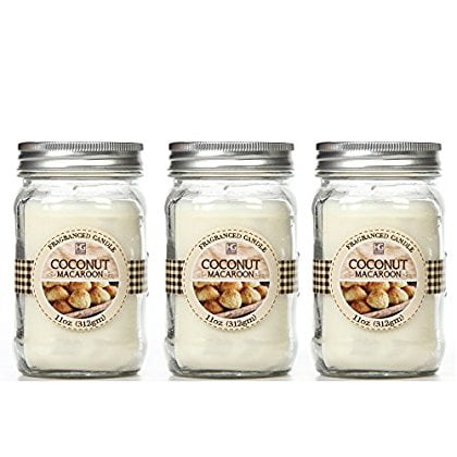 Bulk Buy. Hosley's Set of 3, Coconut Macaroon Scented Mason Jar Candles 11oz Each. Ideal votive GIFT for party favor, weddings, Spa, Reiki, Meditation, Bathroom (Best Scented Candles For Meditation)