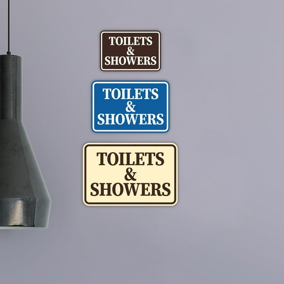Classic Framed Toilets & Showers Sign (Navy Blue / White) - Large