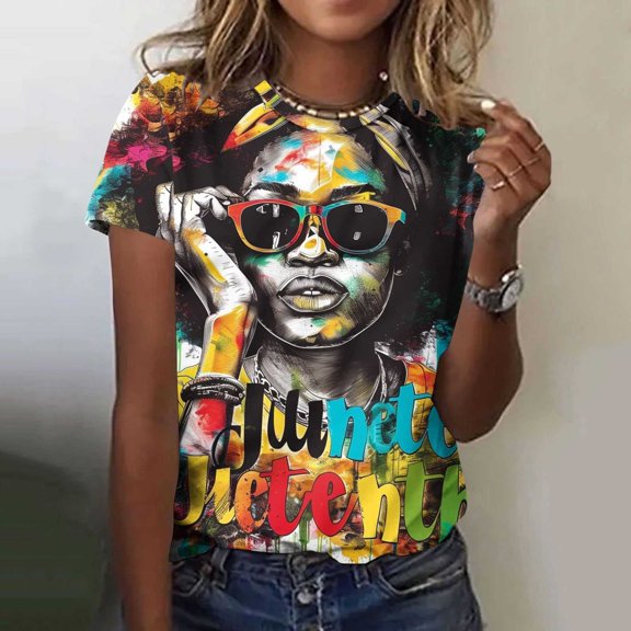 Jsaierl Short Sleeve Tops for Women Summer Dressy Shirts Crewneck Work Ladies Blouses Boho Print Tshirts Top Plus Size S-5XL