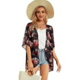 thumbnail image 7 of Women's Floral Print Puff Sleeve Kimono Cardigan Loose Cover Up Casual Blouse Tops, 7 of 7