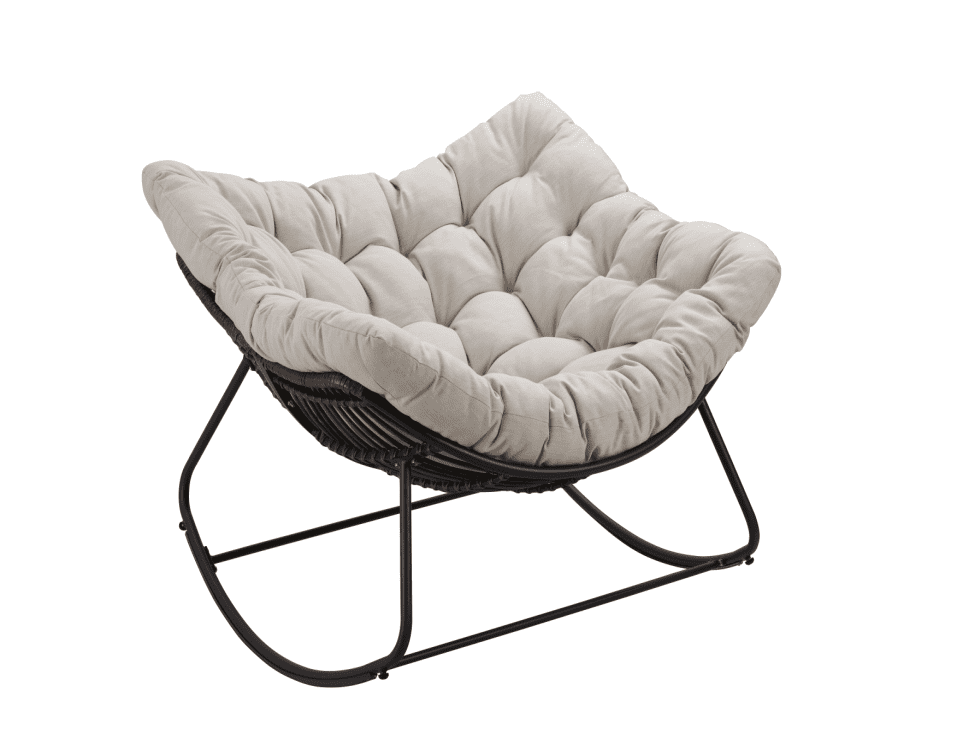 Oversized Rocking Chair, Indoor Outdoor Patio Wicker Rocker with Thick Cushion, Patio Lounge Chair Rocking Recliner