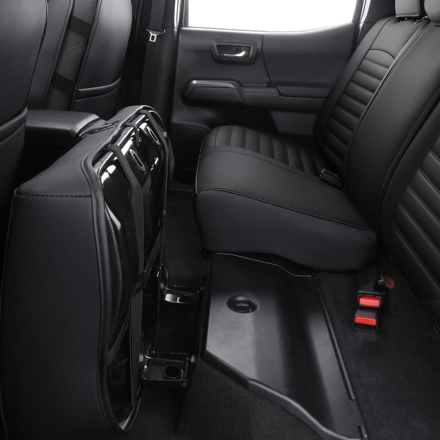 IKABEVEM Car 5 Seat Covers Fit for Toyota Tacoma 2016-2023 Full Set Faux Leather Cushion Protector,Blackline