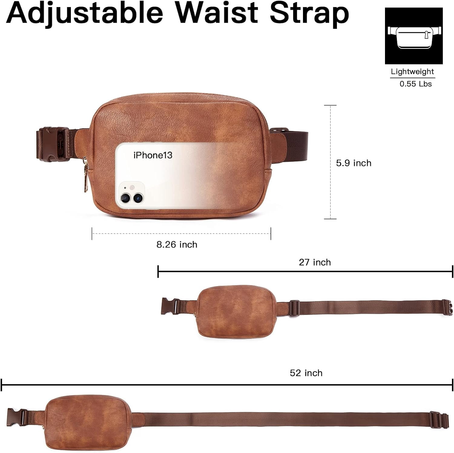 Leather Belt Bag for Women Fashionable Fanny Packs Cross Body Bag Waist Pack Camel Brown