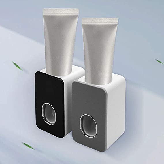 2 dispensadores de pasta de dientes autoadhesivos, exprimidor de pasta de dientes, tubo de pasta de dientes, resistente al agua, automático, exprimidor de pasta de dientes, baño (gris y negro)
