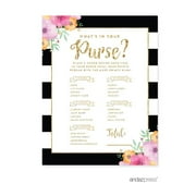 What's In Your Purse? Floral Gold Glitter Wedding Bridal Shower Game Cards, 20-Pack