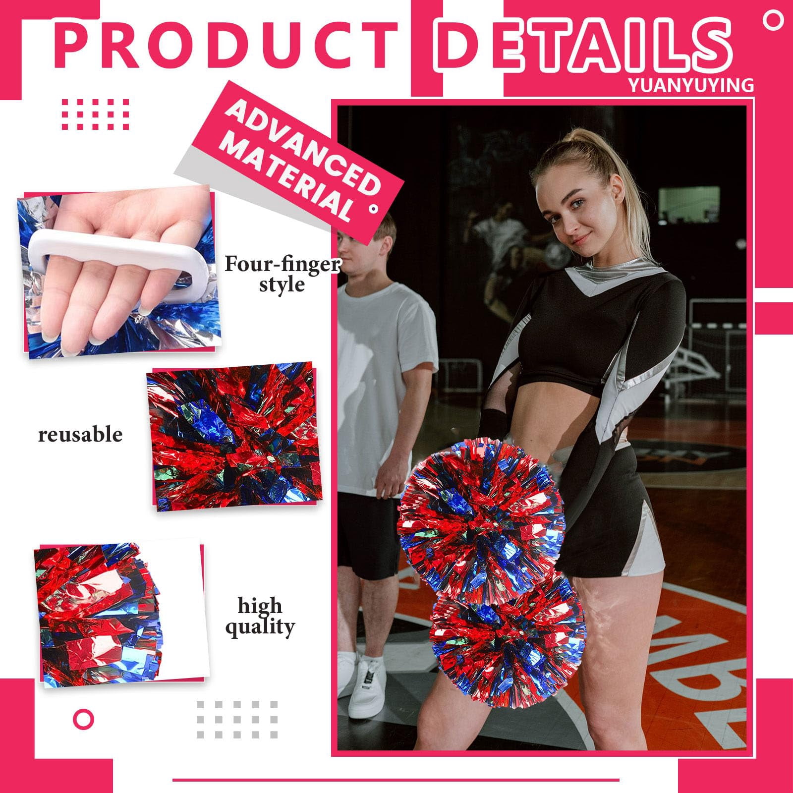 24 Pcs Cheerleading Pom Poms, Cheerleader Pompoms with Four Finger Payment,Fit for Team Spirit Sports Dance Cheering